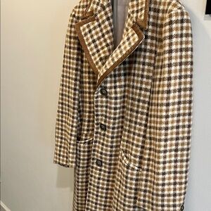 Men's Tan and Brown Houndstooth Trench Coat